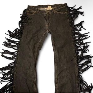 Men's Black Fringe Jeans